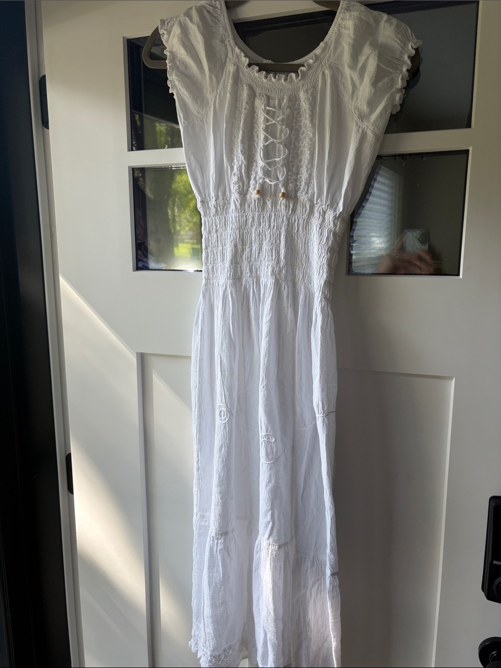 White Boho Lace-Up Maxi Dress